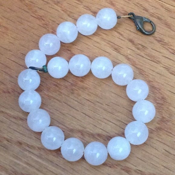 VINTAGE 90s PINK QUARTZ BEADED BRACELET 6mm HANDMADE WOMENS - Picture 5 of 8